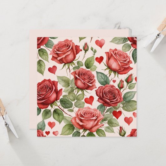 Rode rozen met Valentijn Hearts Patroon Romantisch (Voorkant / Achterkant in situ)