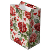 Rode rozen met Valentijn Hearts Patroon Romantisch Medium Cadeauzakje (Achterkant Gekanteld)
