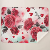 Rode rozen met Valentijn Hearts Patroon Romantisch Sherpa Deken (Voorkant (horizontaal))