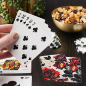 Rode rozen met zwarte gedichten pokerkaarten (Insitu)