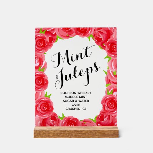 Rode Rozen Mint Juleps tafelblad Acryl Bord (Voorkant)