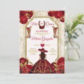 Rode Rozen Mis Quince 15 Anos Gouden Kroon Glitter Kaart (Staand voorkant)