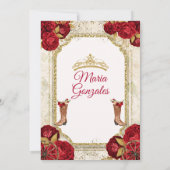 Rode Rozen Mis Quince 15 Anos Gouden Kroon Glitter Kaart (Achterkant)