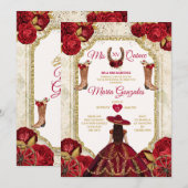 Rode Rozen Mis Quince 15 Anos Gouden Kroon Glitter Kaart (Voorkant / Achterkant)