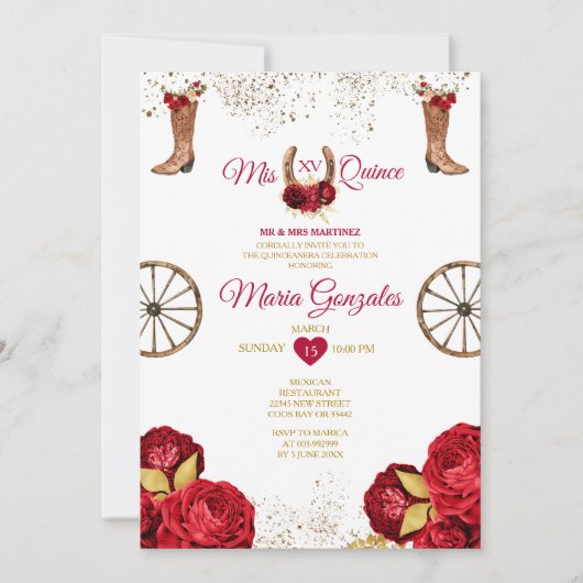 Rode Rozen Mis Quince 15 Anos Gouden Kroon Glitter Kaart (Voorkant)