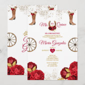 Rode Rozen Mis Quince 15 Anos Gouden Kroon Glitter Kaart (Voorkant / Achterkant)