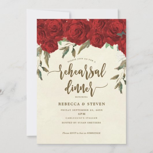 Rode Rozen Moderne repetitie Diner Uitnodiging (Voorkant)