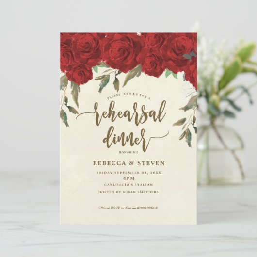 Rode Rozen Moderne repetitie Diner Uitnodiging (Staand voorkant)
