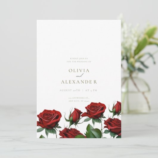 Rode Rozen Moderne Trouw Uitnodiging (Staand voorkant)