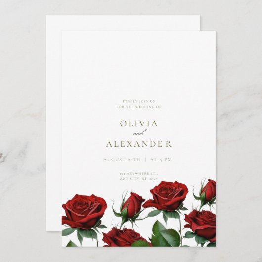Rode Rozen Moderne Trouw Uitnodiging (Voorkant / Achterkant)