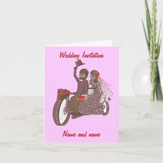 Rode Rozen Motorrijder, of Motor Trouwkaarten (Voorkant)