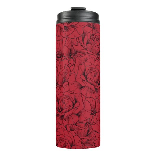 rode rozen naadloos patroon thermosbeker (Voorkant)