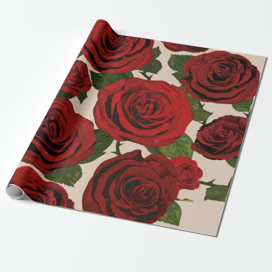 Rode rozen. Naadloze florale achtergrond. Cadeaupapier (Uitgerold)