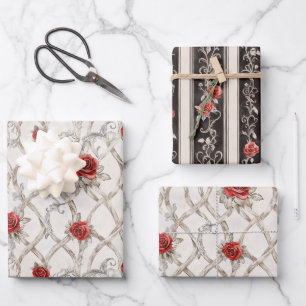 Rode Rozen Nep Hout Bloem Bruiloft Inpakpapier Vel