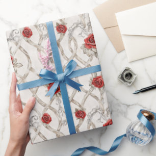 Rode Rozen Nep Hout Bloemige Liefde Cadeaupapier