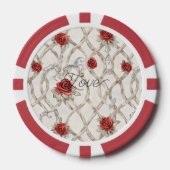 Rode Rozen Nep Hout Bloemige Liefde Poker Chips (Voorkant)
