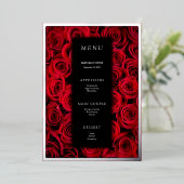 Rode Rozen Nep Zilver Zwarte Luxe Trouwmenu Folie Uitnodiging (Staand Voorkant)