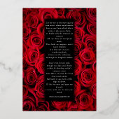 Rode Rozen Nep Zilver Zwarte Luxe Trouwmenu Folie Uitnodiging (Achterkant)