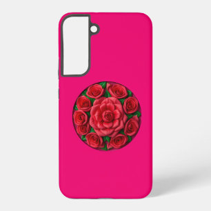 Rode rozen omlijst in een cirkel op roze achtergro samsung galaxy hoesje