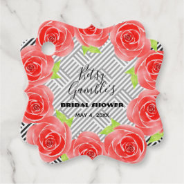 Rode rozen op Black White Stripes Derby Party Bedankjes Labels