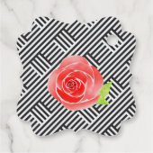 Rode rozen op Black White Stripes Derby Party Bedankjes Labels (Achterkant)