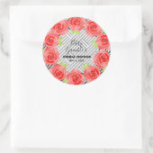 Rode rozen op Black White Stripes Derby Party Ronde Sticker (Tas)