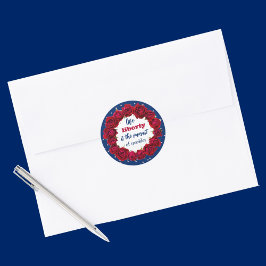 Rode rozen op blauwe sterrenachtergrondpatriottisc ronde sticker