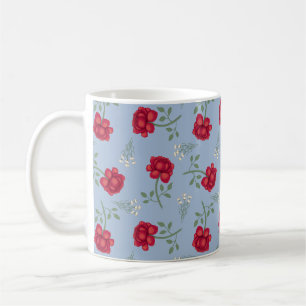 Rode rozen op Bleek blauw oversized Calico Koffiemok