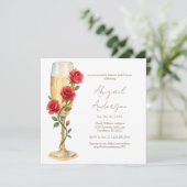 Rode rozen op bruidsfeest Champagnem plein III Kaart (Staand voorkant)