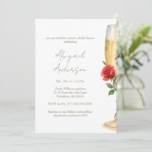 Rode rozen op bruidsfeest met champagne kaart (Staand voorkant)