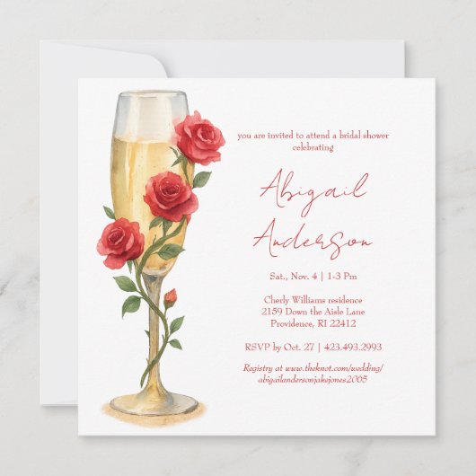 Rode rozen op bruidsmeidenavond Champagneplein Kaart (Voorkant)