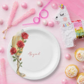 Rode rozen op champagne gepersonaliseerde naam papieren bordje (Feest)