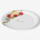 Rode rozen op champagne gepersonaliseerde naam papieren bordje (Gekanteld)