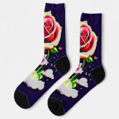 Rode rozen op de cloud en vlinder op donkerblauw sokken (Links)