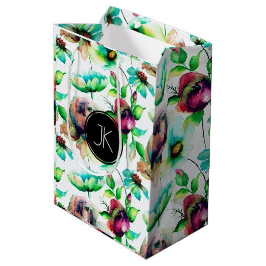 Rode rozen op de houtextuur van blond hout medium cadeauzakje (Achterkant Gekanteld)