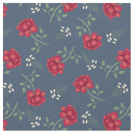 Rode rozen op Dusky Blue Calico Stof