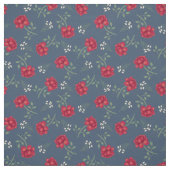 Rode rozen op Dusky Blue Calico Stof (Swatch)