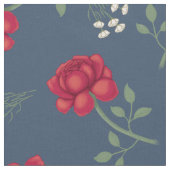 Rode rozen op Dusky Blue Calico Stof (Close Up)