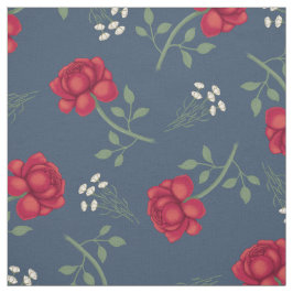 Rode rozen op Dusky Blue Calico Stof