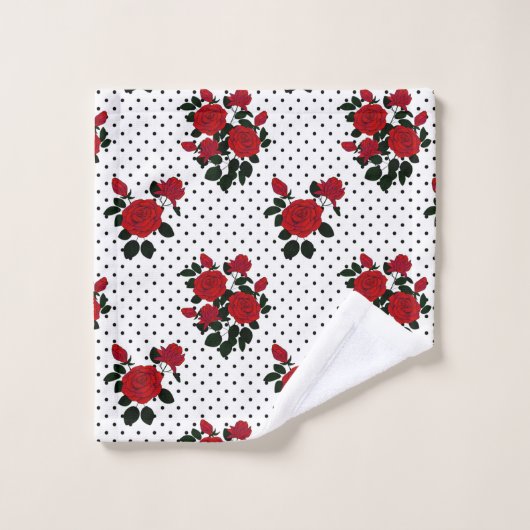 Rode rozen op een polka stipachtergrond. badhanddo bad handdoek (Wasdoekje)