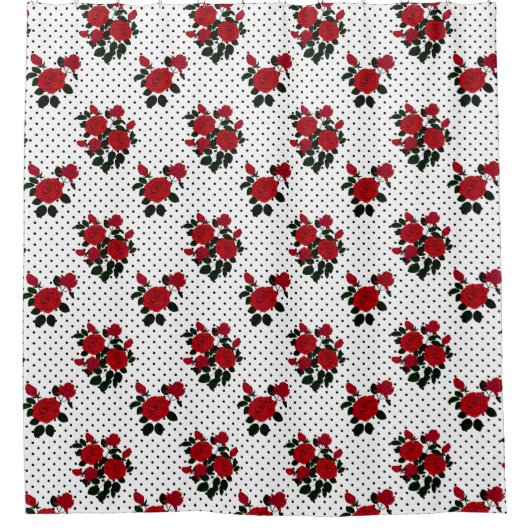 Rode rozen op een polka stipachtergrond. douchegordijn (Voorkant)