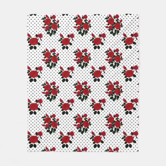 Rode rozen op een polka stipachtergrond. fleece deken (Voorkant)