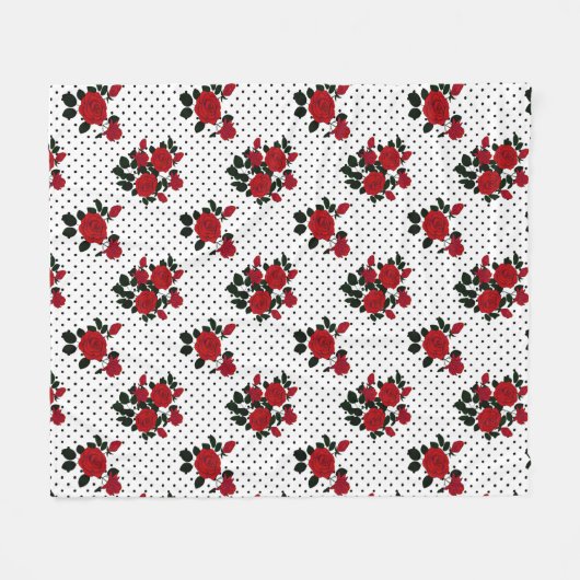Rode rozen op een polka stipachtergrond. fleece deken (Voorkant (Horizontaal))
