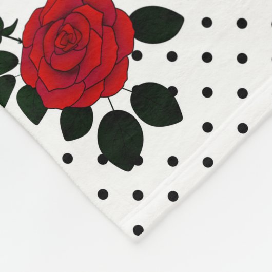 Rode rozen op een polka stipachtergrond. fleece deken (Hoek)