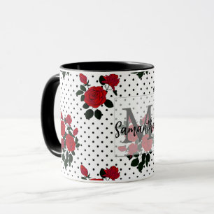 Rode rozen op een polka stipachtergrond, koffie-mo mok