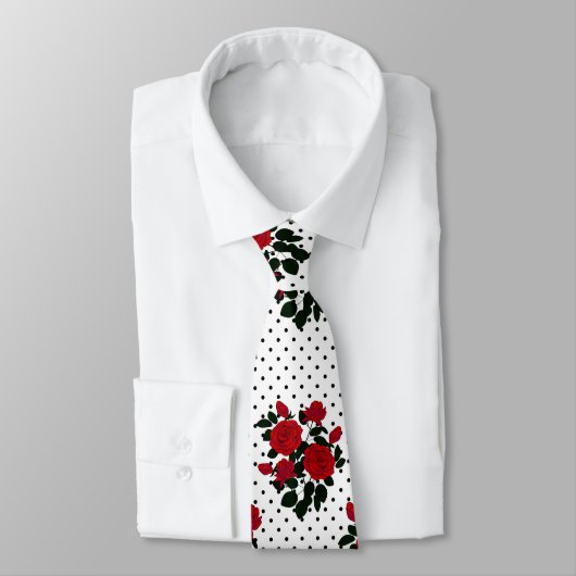 Rode rozen op een polka stipachtergrond. stropdas (Gebonden)