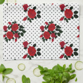 Rode rozen op een polka stipachtergrond. theedoek (Gevouwen)