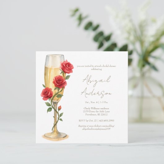 Rode rozen op het Champagneplein Vrijgezellenfeest Kaart (Staand voorkant)