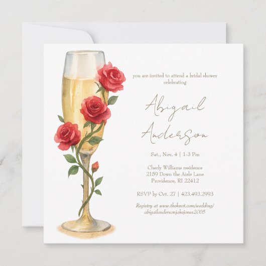 Rode rozen op het Champagneplein Vrijgezellenfeest Kaart (Voorkant)