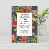 Rode rozen op het zwarte Elegant Christelijke huwe Kaart (Staand voorkant)